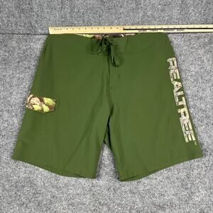 Realtree Board Shorts Mens Size 38 Green Camo Performance Surf Swim Stretch